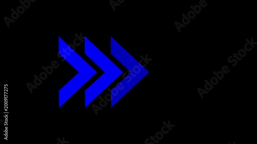 blue arrow moving right on black background.4k animation video on black background