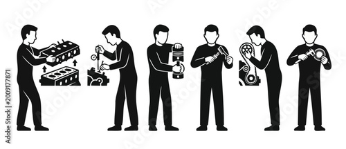 Slika na platnu Car mechanic engine repair set, professional engine maintenance symbols and auto