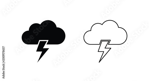 Bild auf Leinwand Stormy weather icons black and white cloud with lightning bolt illustrations