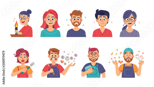 Fotografija Faces of Feeling: A vibrant collection of emotive cartoon faces, each uniquely expressing a spectrum of human emotion, from joy to surprise