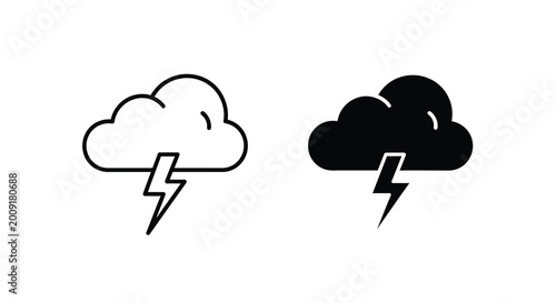 Bild auf Leinwand Stormy weather icons two versions of a cloud with lightning bolt illustration