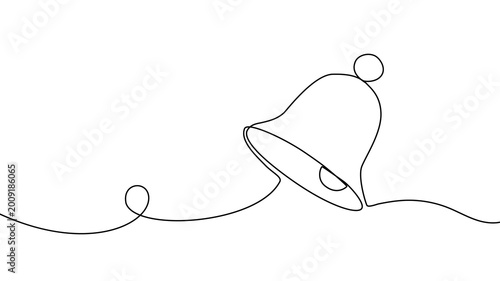 Schilderij op canvas Continuous one line bell drawing christmas notification alert leaf vector holly