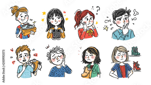 Fotografía Expressions of Emotion: Capturing a range of human feelings through a series of expressive illustrations, depicting diverse individuals and their emotions