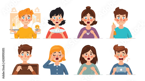 Foto Emotion Collection: A collection of various expressions of human emotions portrayed through a range of characters, displaying a spectrum of feelings