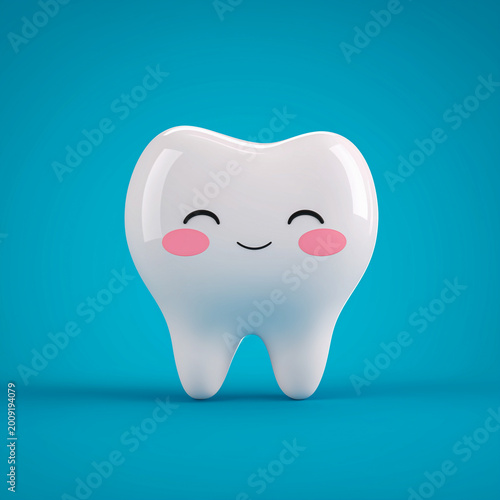 3D cute cartoon Dental character with a happy expression showing off white teeth