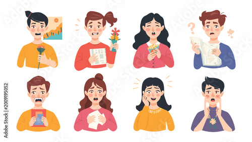Valokuva Expressions of Human Emotions: a mosaic of individual faces, each a canvas displaying a unique emotion – from elation to anxiety – a kaleidoscope of human feelings