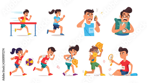 Cuadro en lienzo Sprint, Victory, and Exhaustion: A vibrant illustration captures the various stages of the sportsmanship spirit, from the thrill of the race to the weariness of competition
