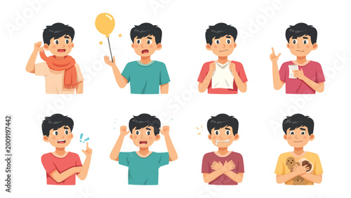 Εκτύπωση καμβά Expressing the spectrum of human emotion, these artistic illustrations capture a range of emotions through the depiction of a young man, each scene a poignant portrayal of the human experience