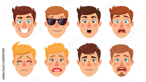 Fotografie Human emotions expression collection: A comprehensive collage showcasing a spectrum of expressions from laughter to fear, illustrating the depth and breadth of the human emotional landscape