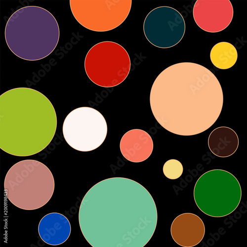 Abstract Seamless Pattern of Colorful Circles on Black Background
