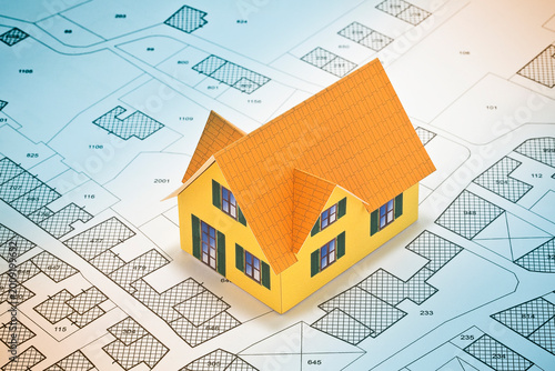 Cadastral map with buildings, building plot and free land parcel