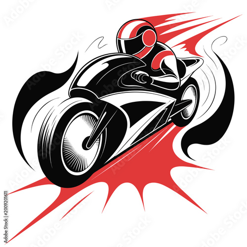 Retro-futuristic motorcycle vector illustration on orange background