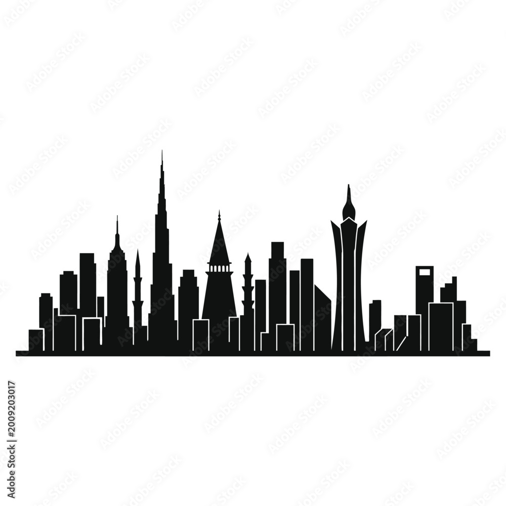 Obraz premium Modern city skyline silhouette black and white vector illustration