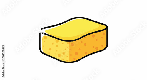 Slika na platnu A yellow, porous sponge with a black outline and a shiny highlight