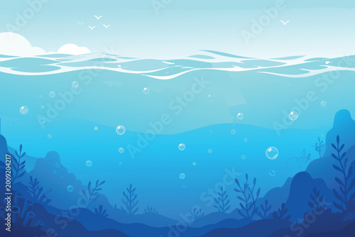 vector illustration of a underwater Vector sea and ocean under water background,