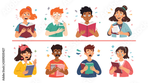 Canvastavla Reading Enthusiasm: A vibrant collection of diverse individuals engrossed in the magic of books, each captured in a moment of pure engagement and emotion