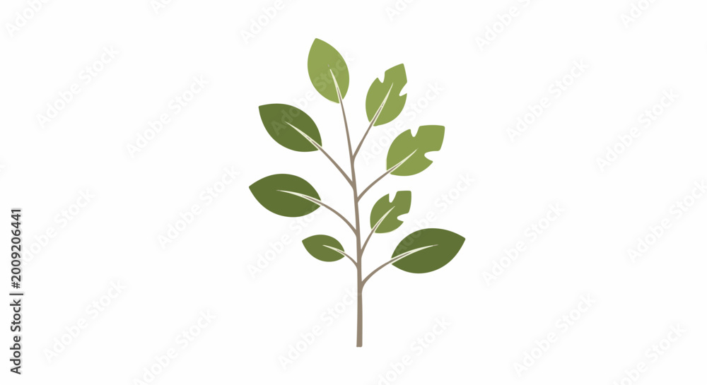 Fototapeta premium Abstract illustration of a single green plant branch with leaves