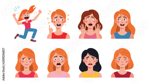 Tableau sur toile Emotions Unleashed: A spectrum of emotive expressions dance across this vibrant illustration, offering a glimpse into the diverse realm of human feelings