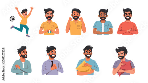 Canvas-taulu Emotions of Man: A collection of illustrations depicting a diverse range of male emotions, from joyous elation to solemn contemplation, offering a visual journey through the spectrum of feelings