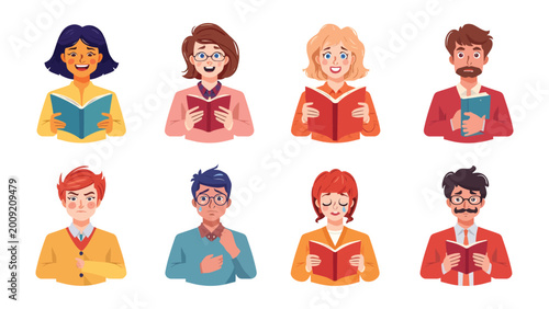 Canvastavla Diverse Readers Immersed in Literature: A collection of individuals, each engrossed in a different book, representing a diverse range of ages and expressions