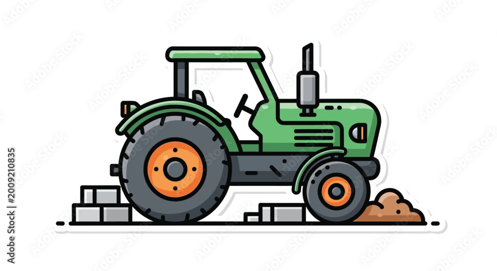 Obraz premium Green Tractor with Orange Wheels Side.