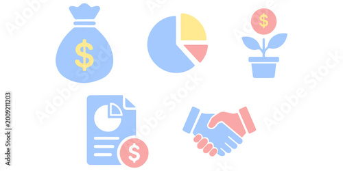 Business Finance and Investment Growth Flat Design Icons