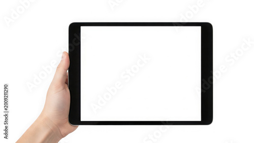 Hand holding tablet screen isolated on transparent background isolated on transparent background