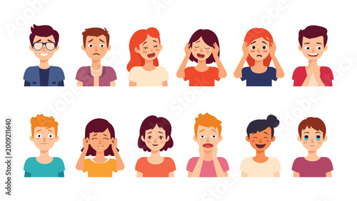 Tableau sur toile Diverse Emotions Collection: A mosaic of human expressions, each face a canvas of feelings – joy, sadness, surprise, and every emotion in between