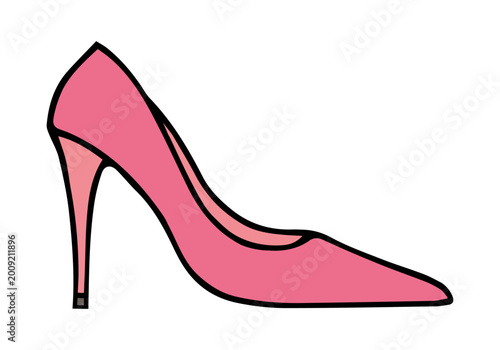 Women's high-heeled shoe. Freehand drawing. Doodle. Hand Drawn. Outline.	
