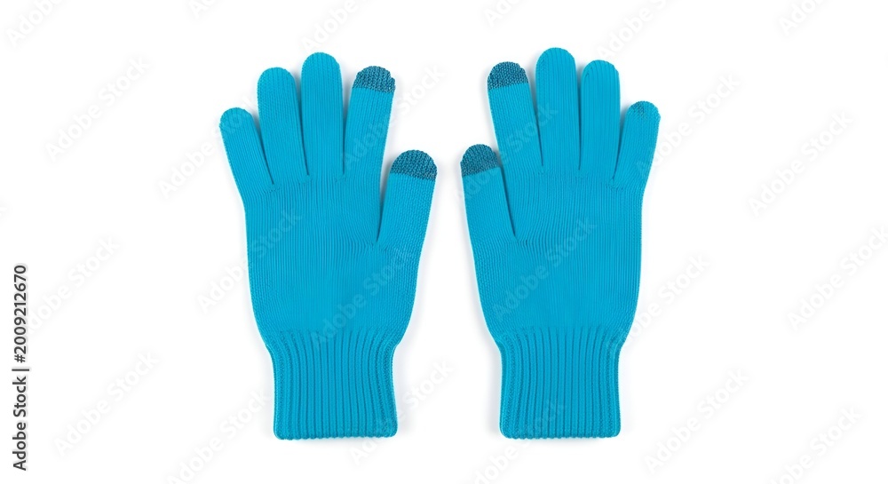 Fototapeta premium pair of blue textured knit gloves isolated on white background for winter protection
