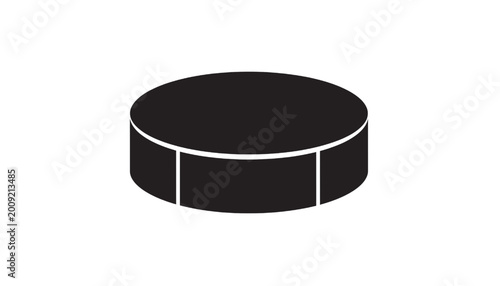 Photography Puck disc icon with black circular shape and thin white outline, simple flat vec