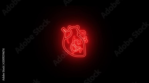Glowing neon futuristic heart neon icon concept transparent background. cardiology, Neon sign heartbeat signal animation , Glowing cyan color neon heartbeat icon. Heart bit signal .
