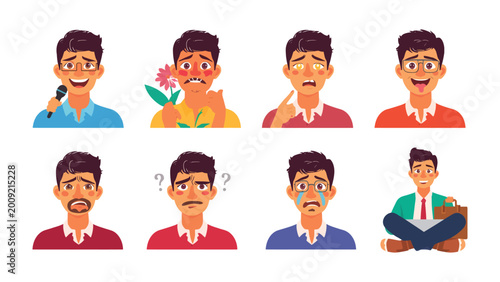 Bild auf Leinwand Varied Emotions: A visual compilation of men, showcasing a spectrum of feelings and expressions through stylized illustration