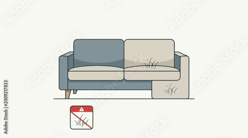 Pet hair allergy warning on sofa illustration