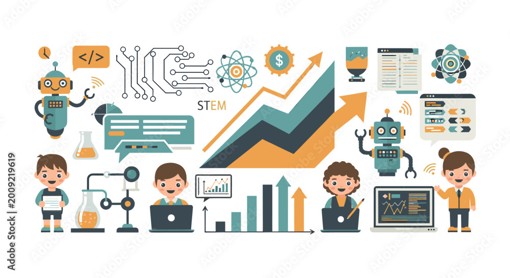 Fototapeta premium A cheerful cartoon boy holding a document in a science laboratory setting, perfect for educational marketing and school-themed content.