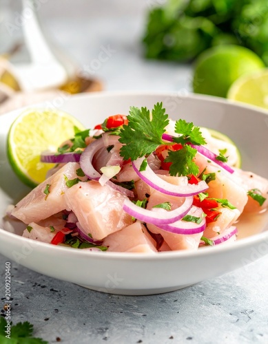 Peruanisches Ceviche frisch und modern serviert