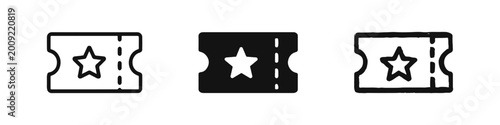 Canvas Print Event Ticket with Star Icon Set - Line, Solid, and Hand-Drawn Styles