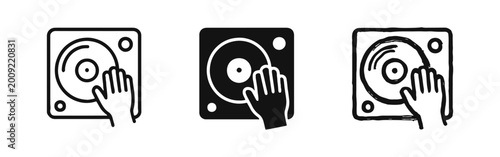 Foto DJ Turntable and Hand Icon Set - Line, Solid, and Hand-Drawn Styles