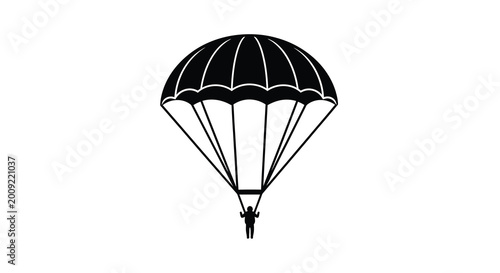 Parachutist with open parachute black silhouette high quality