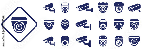 Obraz na plátně Security camera icon set, surveillance CCTV and video monitoring symbols, safety and protection graphics, clean minimalist vector illustration for apps, websites, and security systems