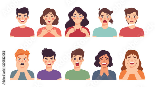 Tableau sur toile Human emotions collection: A vibrant illustration showcasing an array of human emotions, capturing the nuanced spectrum of human feelings, from joy to sorrow, anger to surprise