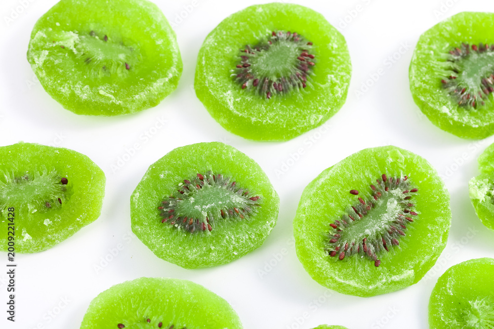 Fototapeta premium Dried Kiwi Fruit Slices Green Healthy Snack Studio Photography