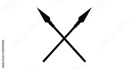 Two crossed spears with pointed tips black silhouette