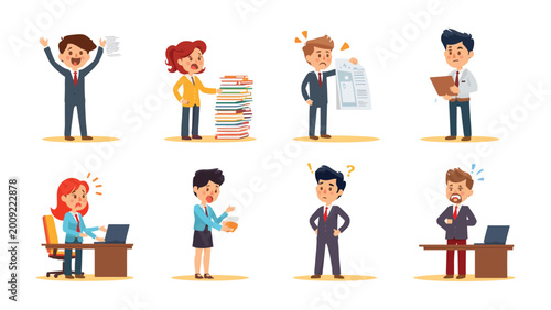 Cuadro en lienzo Workplace Stress: A composite illustration of office workers experiencing a variety of stressful situations, capturing the pressures of modern work life