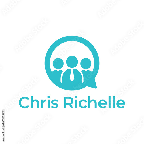 Blue business group icon with chat bubble logo