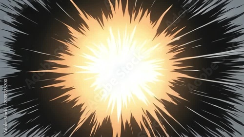 Bright Explosion Effect with Radial Light Rays and Dark Background.