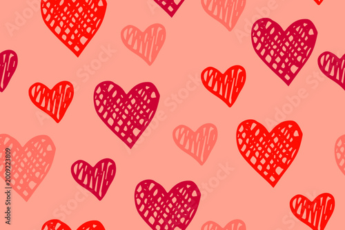 Sketch heart shapes vector endless pattern. Love concept background. Doodle t...