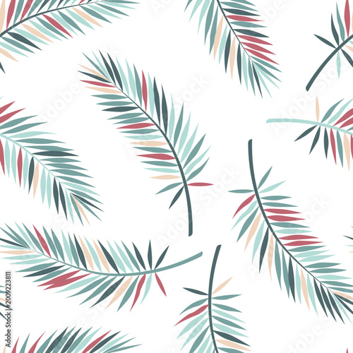 Fashionable palm leaf tropical pattern vector design. Vibrant foliage feather...