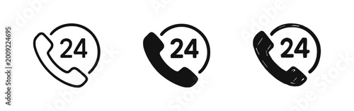 Foto 24 Hours Customer Service Icon Set, Telephone Support Round the Clock Vector