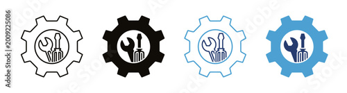 Gear settings maintenance icon set, engineering service and repair symbols, technical process and system vector collection on transparent background